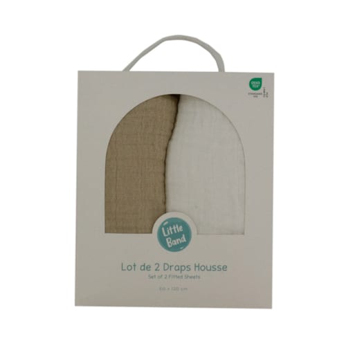 Little Band - Drap housse 70x140 cm - lot de 2 - blanc &nbsp; moka en gaze de coton