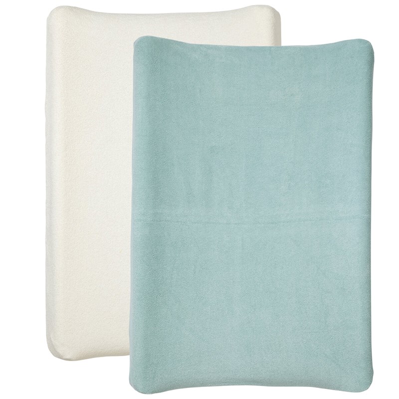Housse pour matelas à langer blanc &nbsp; bleu vert - lot de 2 - eponge 50x70 cm