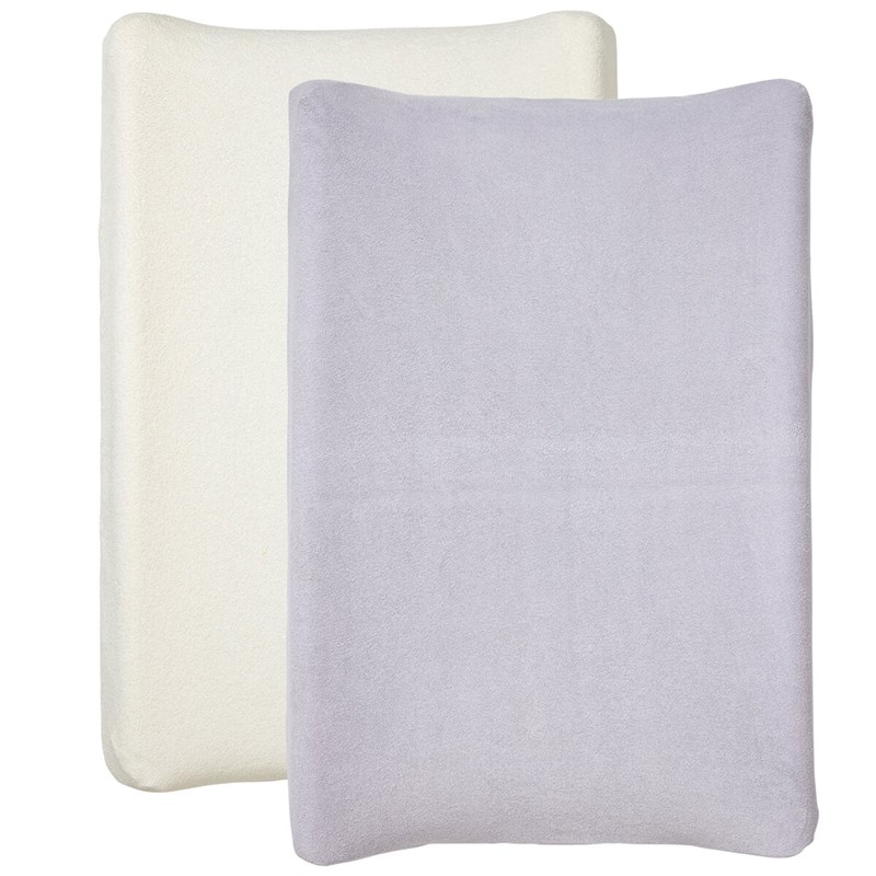 Housse pour matelas à langer écru &nbsp; lilas - lot de 2 - eponge 50x70 cm
