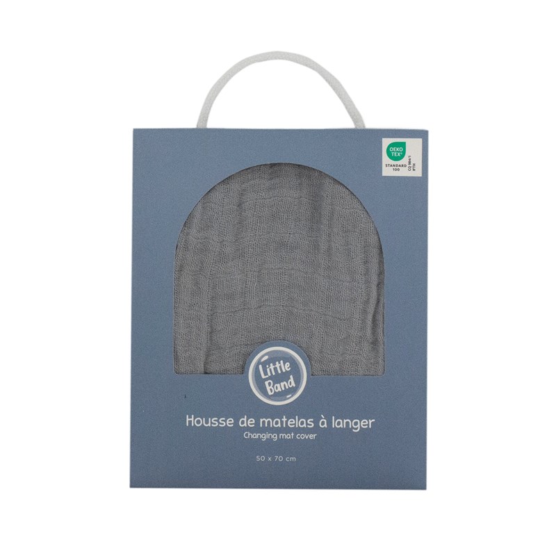 Housse pour matelas à langer gris en gaze de coton 50x70 cm