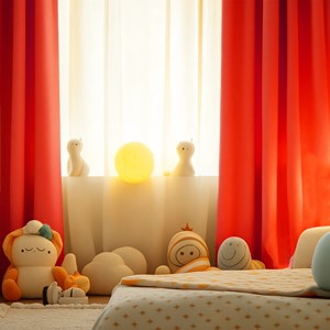 Rideaux en gaze de coton bio fraise Rouge