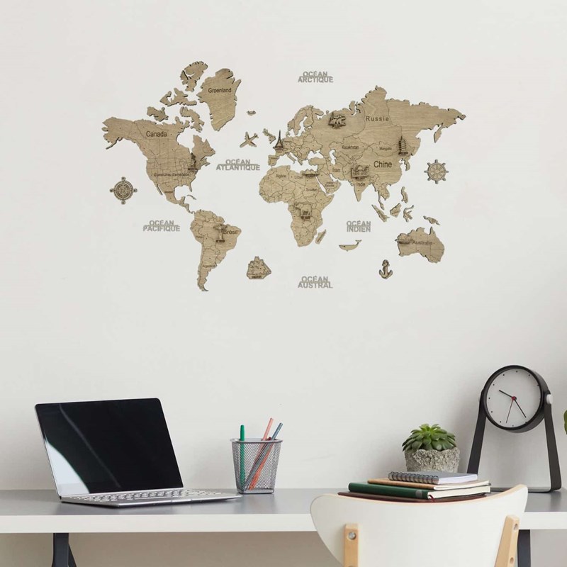 Carte du monde en bois 2d 60*40 cm