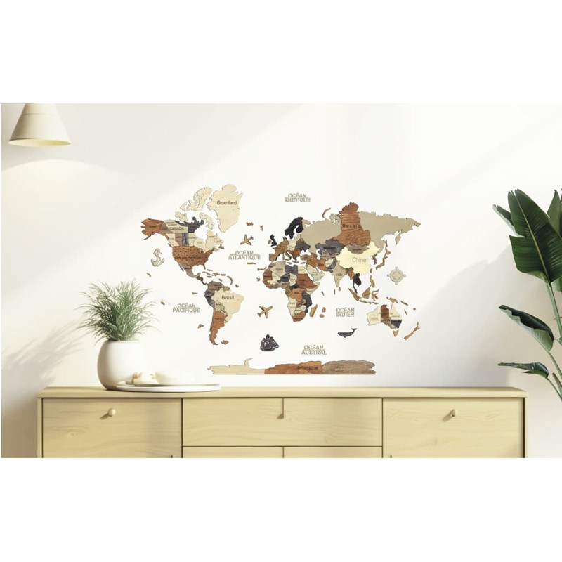 Carte du monde en bois 3d multicolor, s