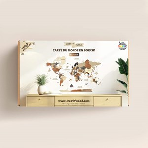 Carte du monde en bois 3d multicolor, s
