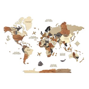 Carte du monde en bois 3d multicolor, s