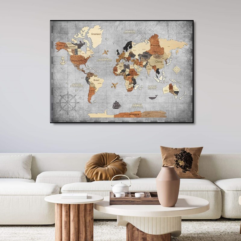 Tableau carte du monde 3d multicolor m