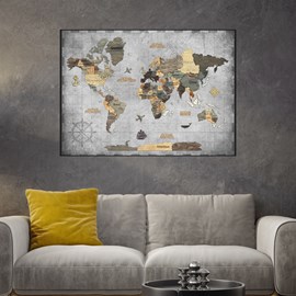 Tableau carte du monde 3d graphite m