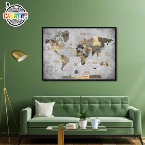Tableau carte du monde 3d graphite m