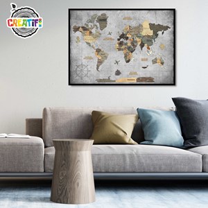Tableau carte du monde 3d graphite m