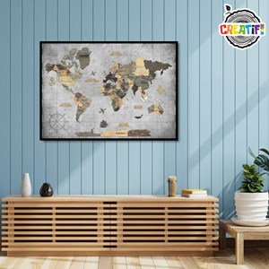 Tableau carte du monde 3d graphite m