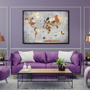 Tableau carte du monde 3d multicolor s