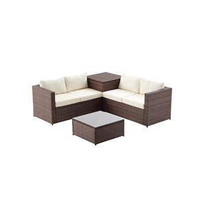 Silang salon de jardin en résine tressée 4 places avec coffre intégré marron et