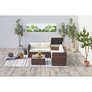 Silang salon de jardin en résine tressée 4 places avec coffre intégré marron et