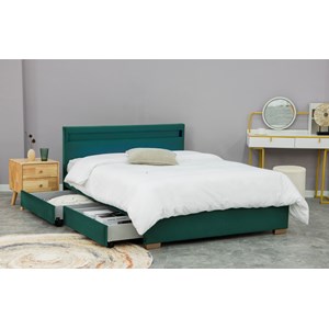 Enfield lit en velours vert avec rangements et led intégrées 140x190 cm