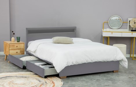 Enfield lit en velours gris avec rangements et led intégrées 160x200 cm
