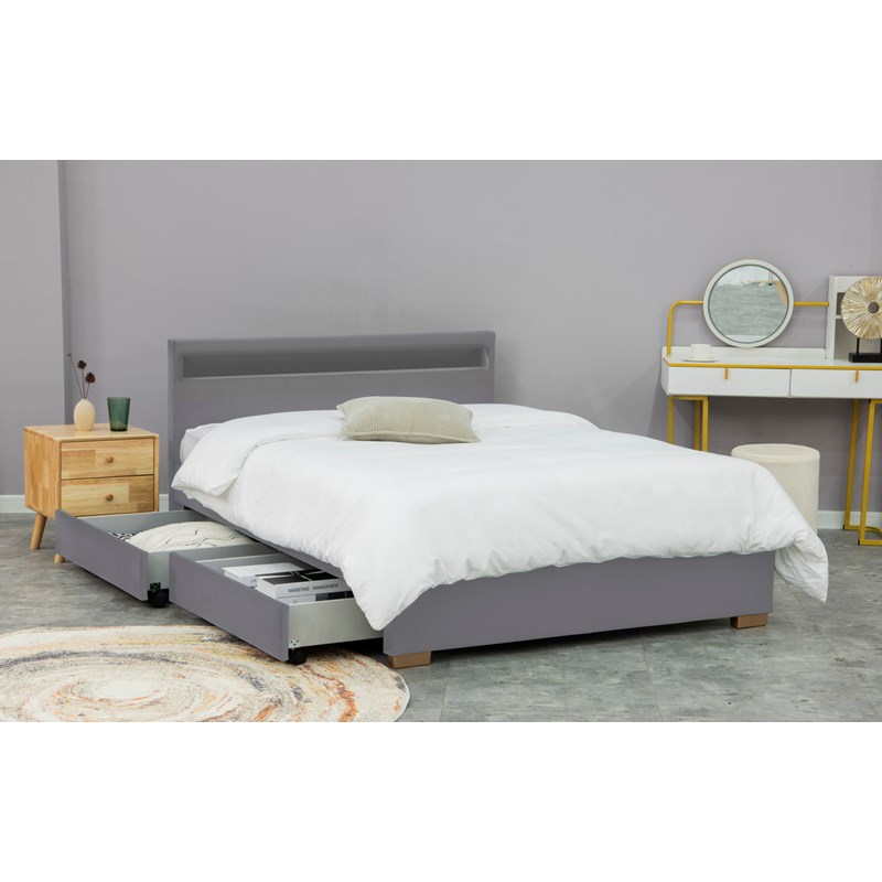 Enfield lit en velours gris avec rangements et led intégrées 160x200 cm