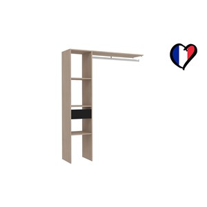 Elysee dressing bois avec 3 étagères, 1 tiroir et une penderie : 138 x 40 x 180