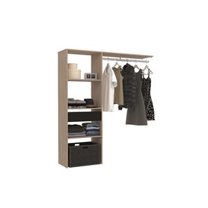 Elysee dressing bois avec 3 étagères, 1 tiroir et une penderie : 160 x 40 x 180