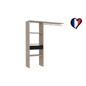 Elysee dressing bois avec 3 étagères, 1 tiroir et une penderie : 160 x 40 x 180