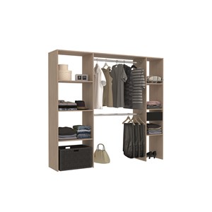 Elysee dressing bois avec 6 étagères, 1 tiroir et 2 penderies : 198 x 40 x 180 c