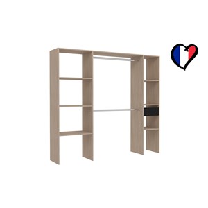 Elysee dressing bois avec 6 étagères, 1 tiroir et 2 penderies : 198 x 40 x 180 c