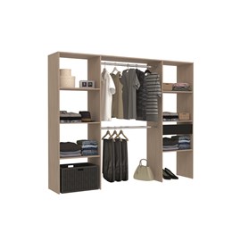 Elysee dressing bois avec 6 étagères, 1 tiroir et 2 penderies : 220 x 40 x 180 c