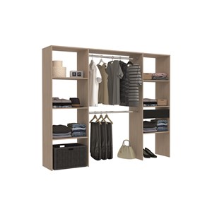 Elysee dressing bois avec 6 étagères, 1 tiroir et 2 penderies : 220 x 40 x 180 c
