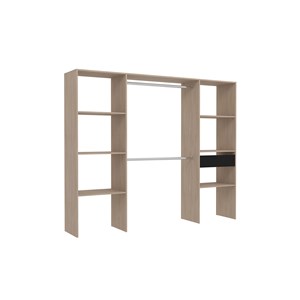 Elysee dressing bois avec 6 étagères, 1 tiroir et 2 penderies : 220 x 40 x 180 c