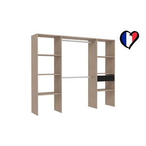 Elysee dressing bois avec 6 étagères, 1 tiroir et 2 penderies : 220 x 40 x 180 c