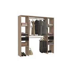 Elysee dressing bois avec 6 étagères, 2 tiroirs et 2 penderies : 180 x 40 x 180