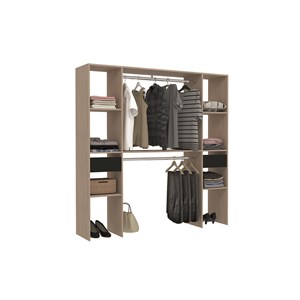 Elysee dressing bois avec 6 étagères, 2 tiroirs et 2 penderies : 180 x 40 x 180