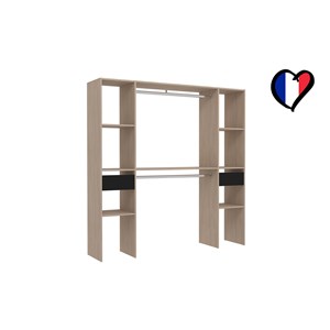 Elysee dressing bois avec 6 étagères, 2 tiroirs et 2 penderies : 180 x 40 x 180