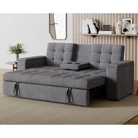 Noho canapé 3 places convertible gris velours côtelé
