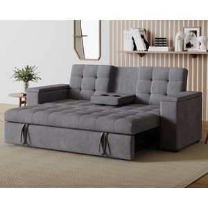 Noho canapé 3 places convertible avec accoudoirs amovibles gris velours côtelé