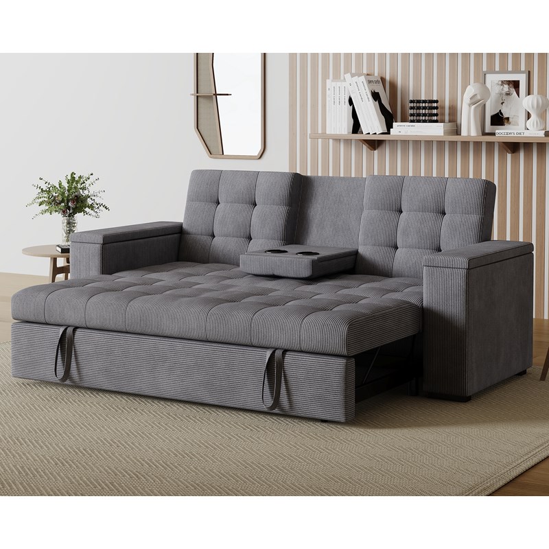 Noho canapé 3 places convertible gris velours côtelé