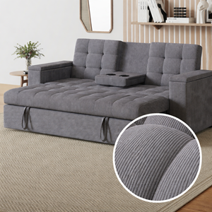 Noho canapé 3 places convertible gris velours côtelé