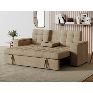 Noho canapé 3 places convertible avec accoudoirs amovibles beige velours côtelé