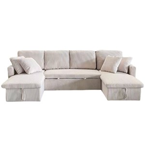 Mahé canapé panoramique convertible 4 places en velours côtelé avec coffre - bei