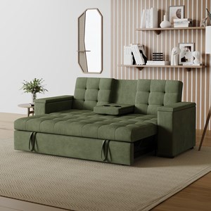 Noho canapé 3 places convertible accoudoirs amovibles vert velours côtelé