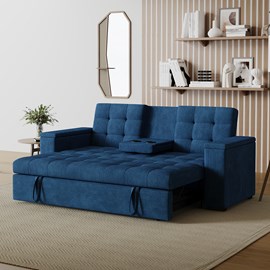 Noho canapé 3 places convertibles bleu velours côtelé