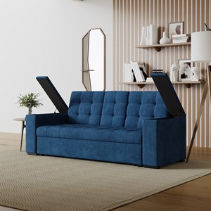 Noho canapé 3 places convertibles bleu velours côtelé