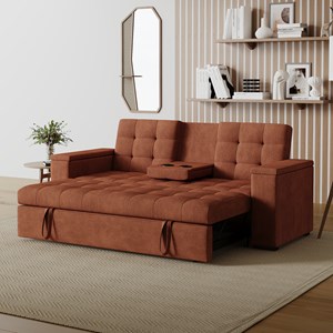 Noho canapé 3 places convertible accoudoirs amovibles terracotta velours côtelé