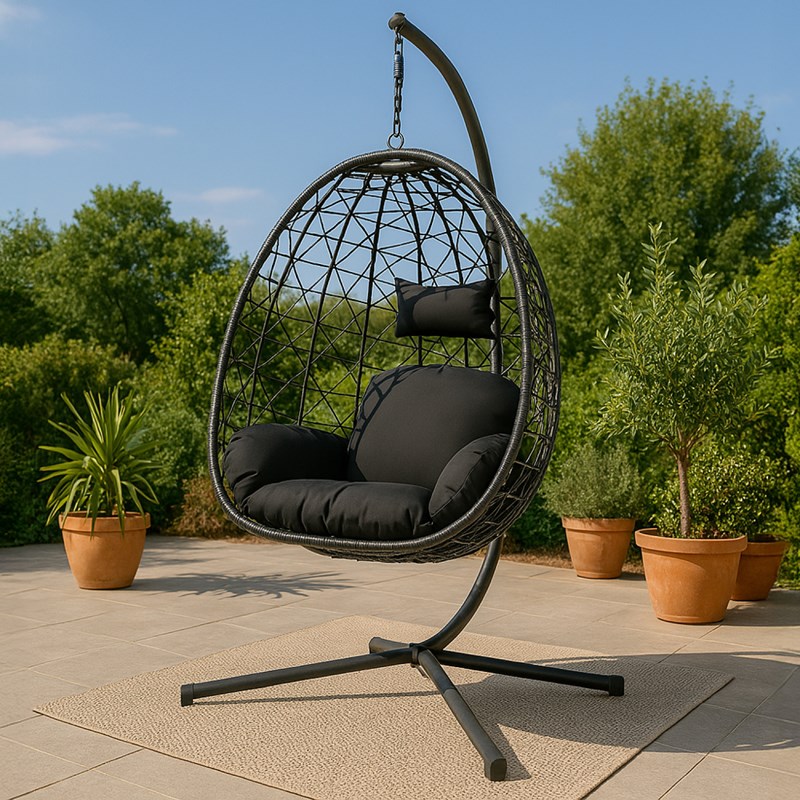 Cuzco fauteuil suspendu effet rotin noir