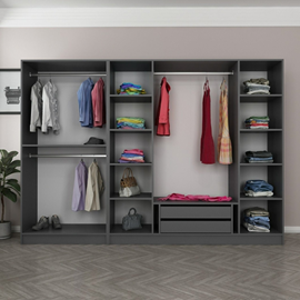 Opera dressing 15 espaces de stockage étagères et penderie - 270 x 210 x 52 cm