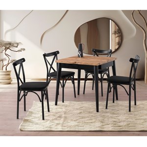 Pallini table à manger extensible 4 personnes style industriel bois et noir 80 c