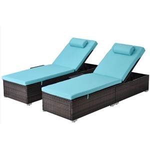 Punta cana lot de 2 transats coussins bleus en résine tressée avec tablette laté