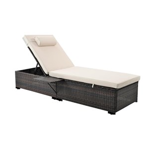 Punta cana lot de 2 transats coussins beiges en résine tressée avec tablette lat