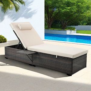 Punta cana lot de 2 transats coussins beiges en résine tressée avec tablette lat