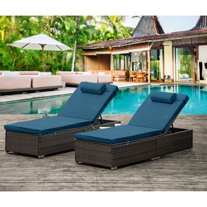 Punta cana lot de 2 transats coussins bleus foncé en résine avec tablette