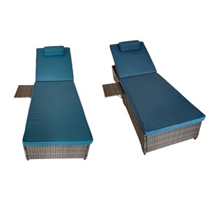 Punta cana lot de 2 transats coussins bleus foncé en résine tressée avec tablett